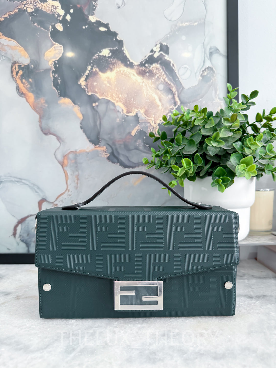 FENDI SHADOW BAGUETTE SOFT TRUNK DARK FOREST GREEN