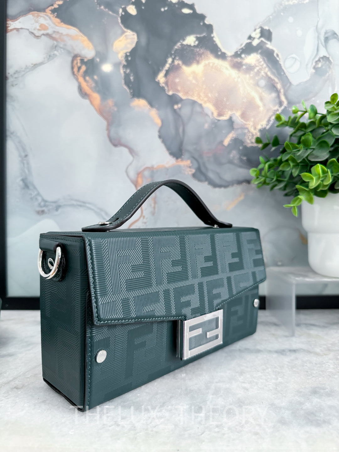 FENDI SHADOW BAGUETTE SOFT TRUNK DARK FOREST GREEN