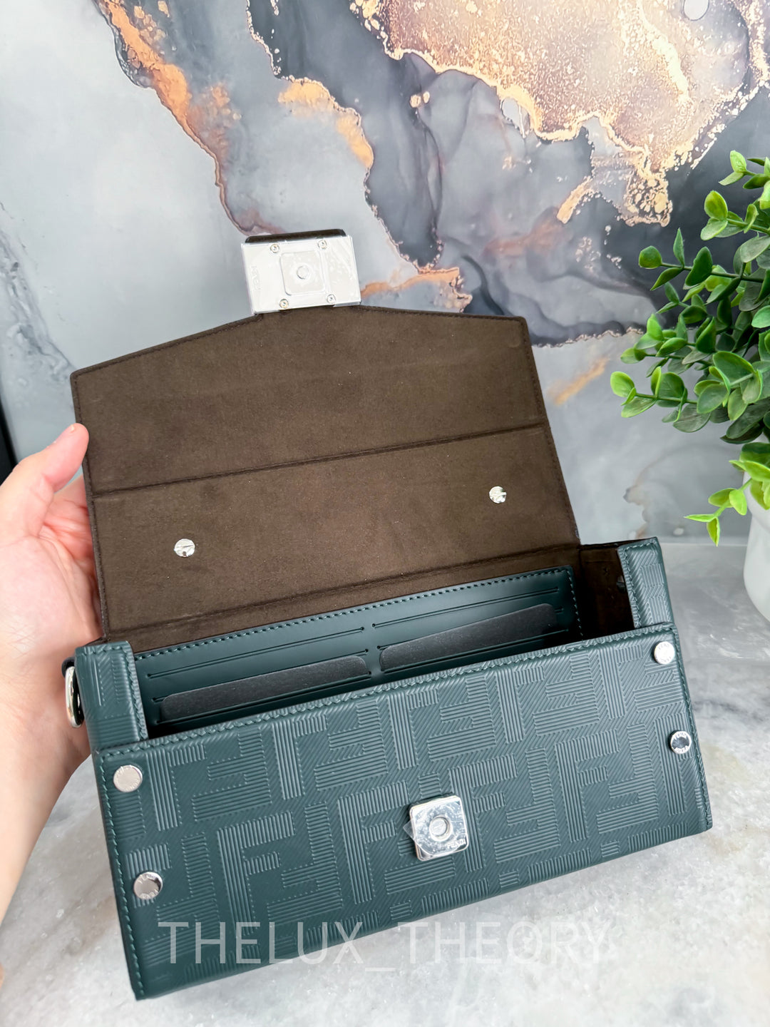FENDI SHADOW BAGUETTE SOFT TRUNK DARK FOREST GREEN