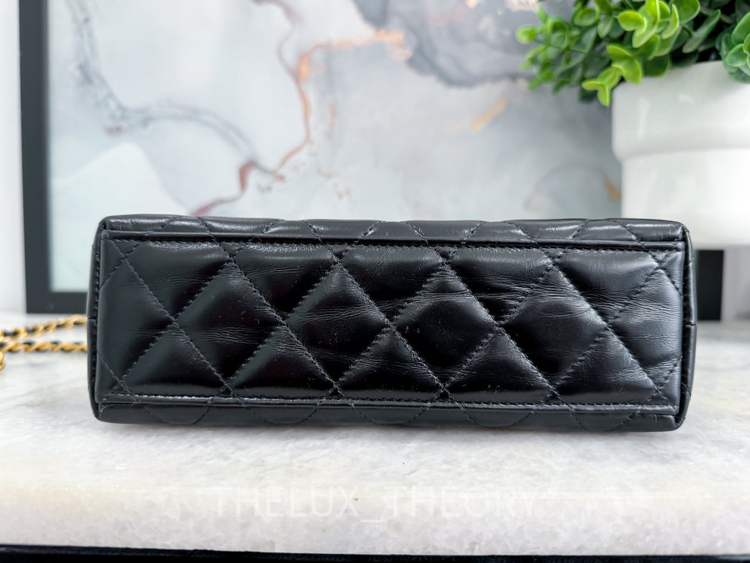 23K BLACK KELLY BAG AGED CALFSKIN AGED GOLD HARDWARE