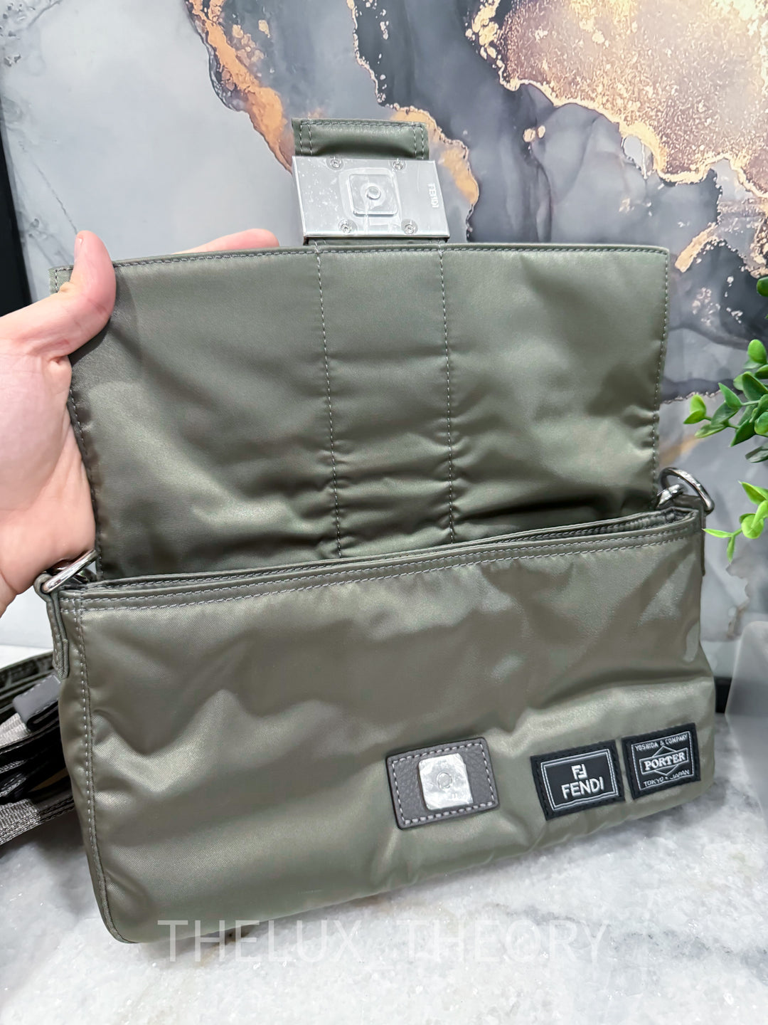 FENDI X PORTER MEN’S BAGUETTE KHAKI NYLON