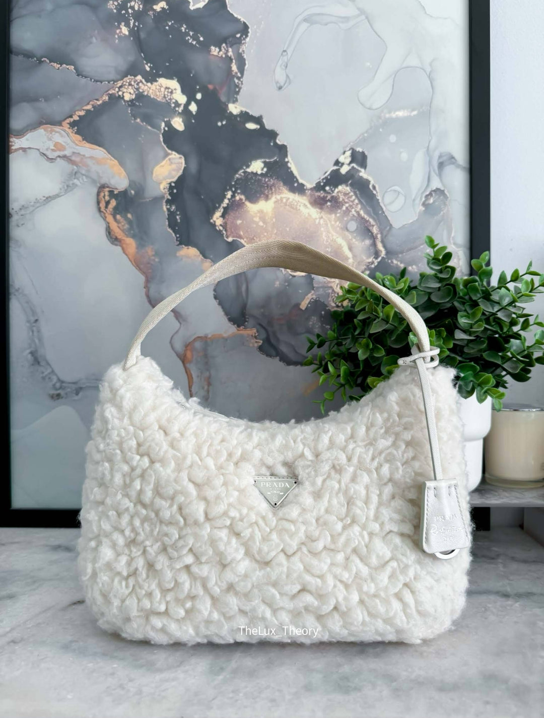 PRADA RE-EDITION 2000 SHEARLING SHOULDER BAG WHITE 2021
