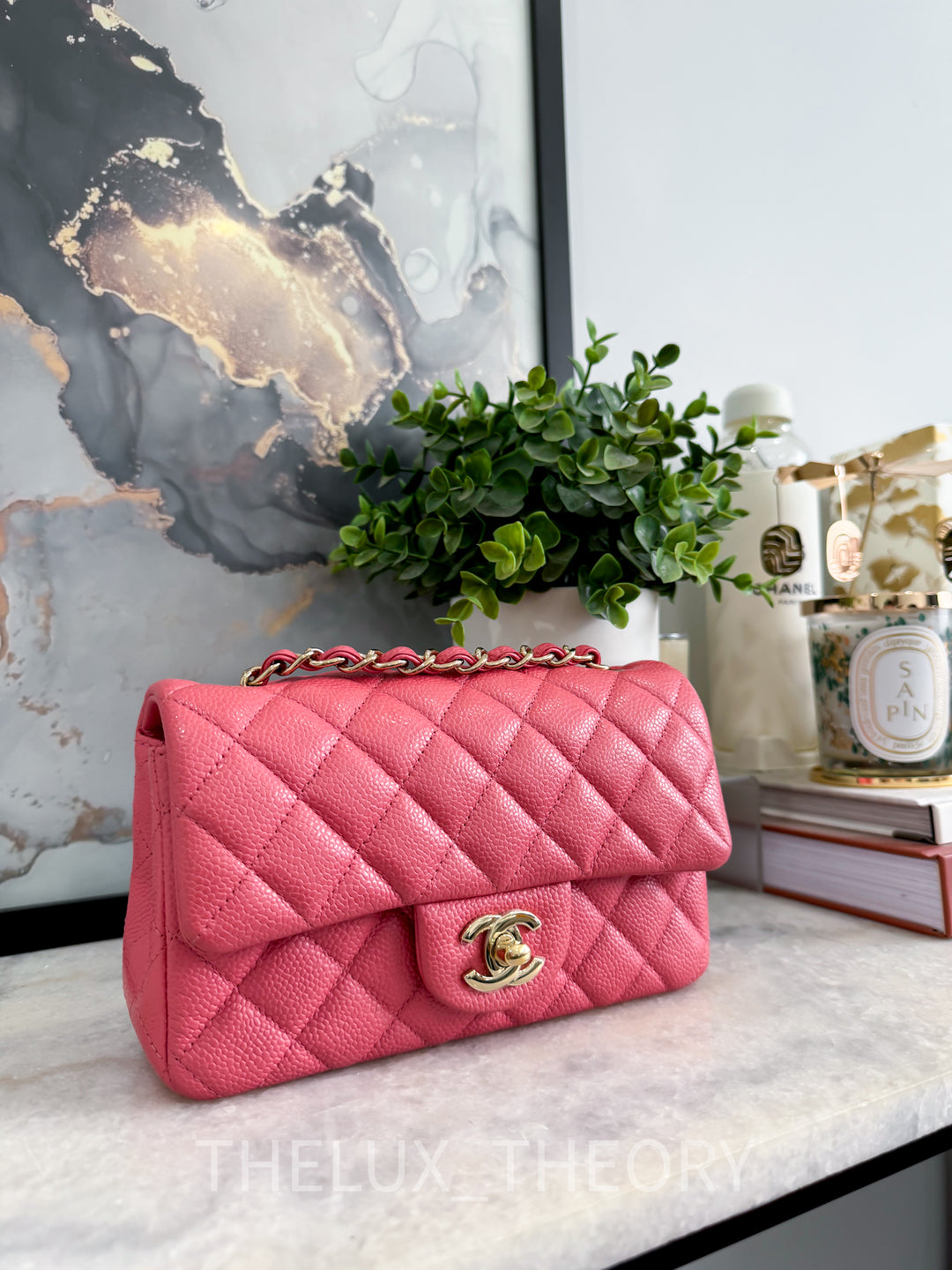18S IRIDESCENT PINK MINI RECTANGLE CAVIAR LIGHT GOLD HARDWARE