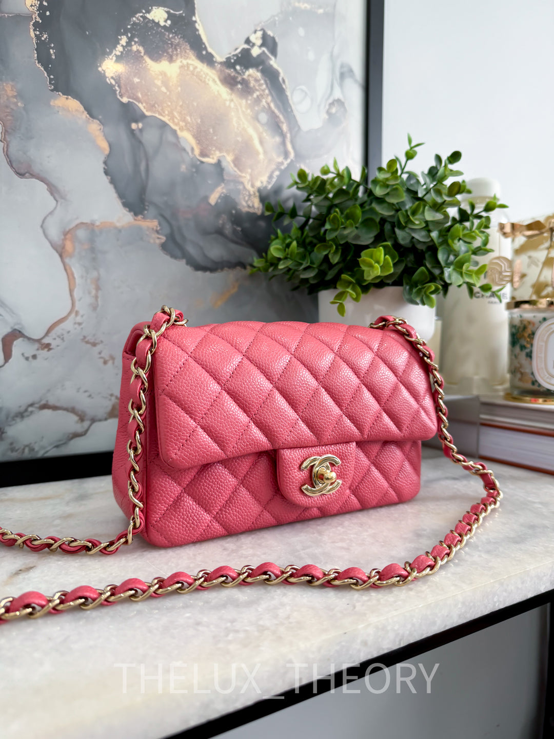 18S IRIDESCENT PINK MINI RECTANGLE CAVIAR LIGHT GOLD HARDWARE