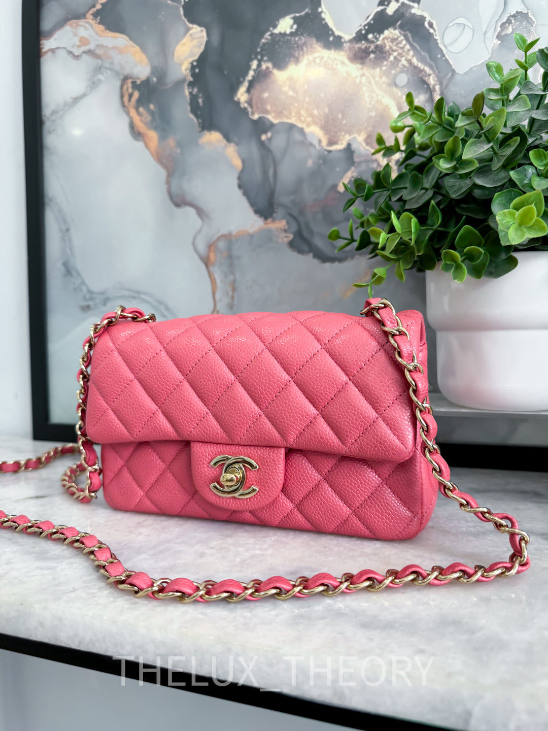 18S IRIDESCENT PINK MINI RECTANGLE CAVIAR LIGHT GOLD HARDWARE