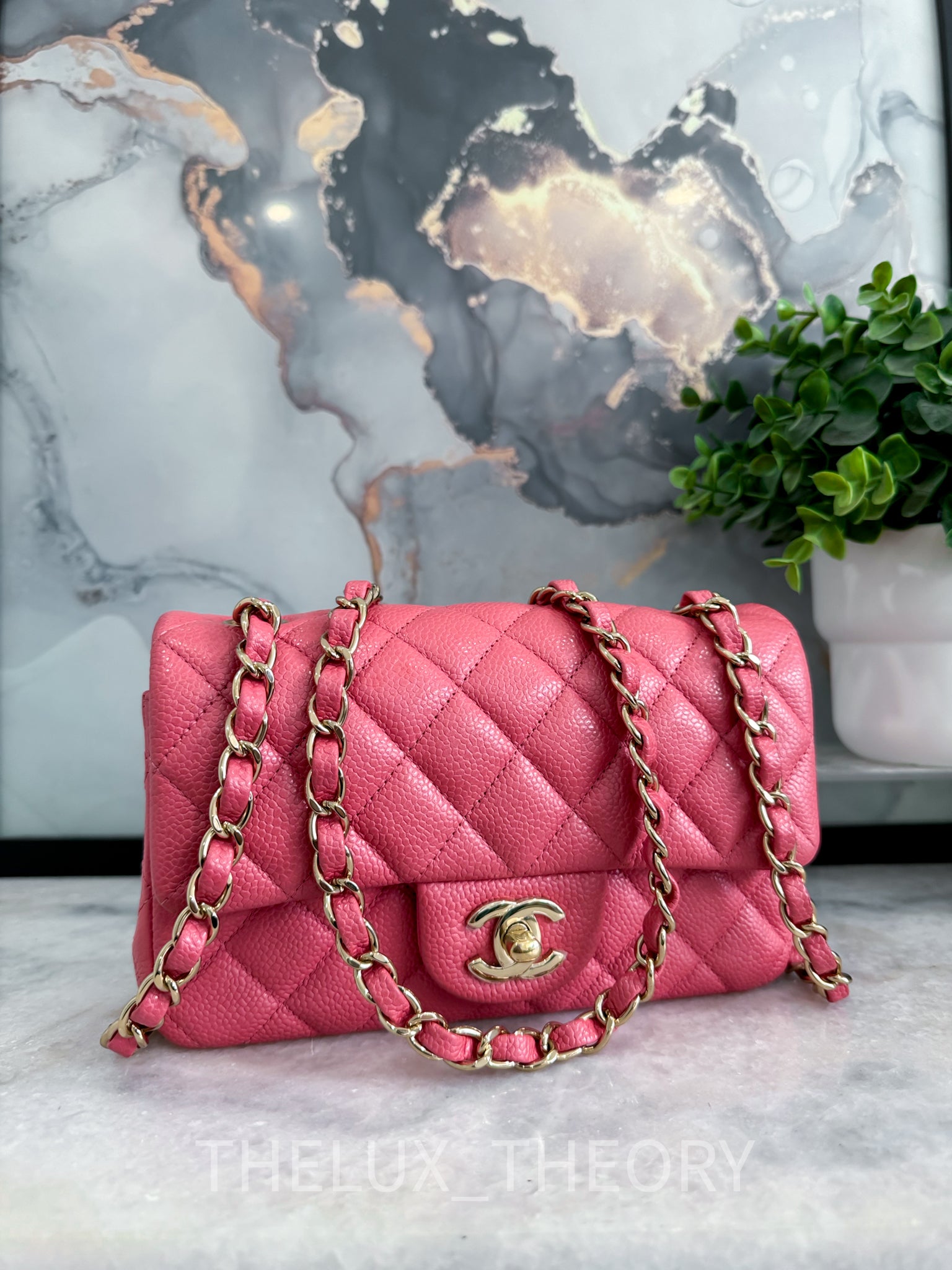 18S IRIDESCENT PINK MINI RECTANGLE CAVIAR LIGHT GOLD HARDWARE