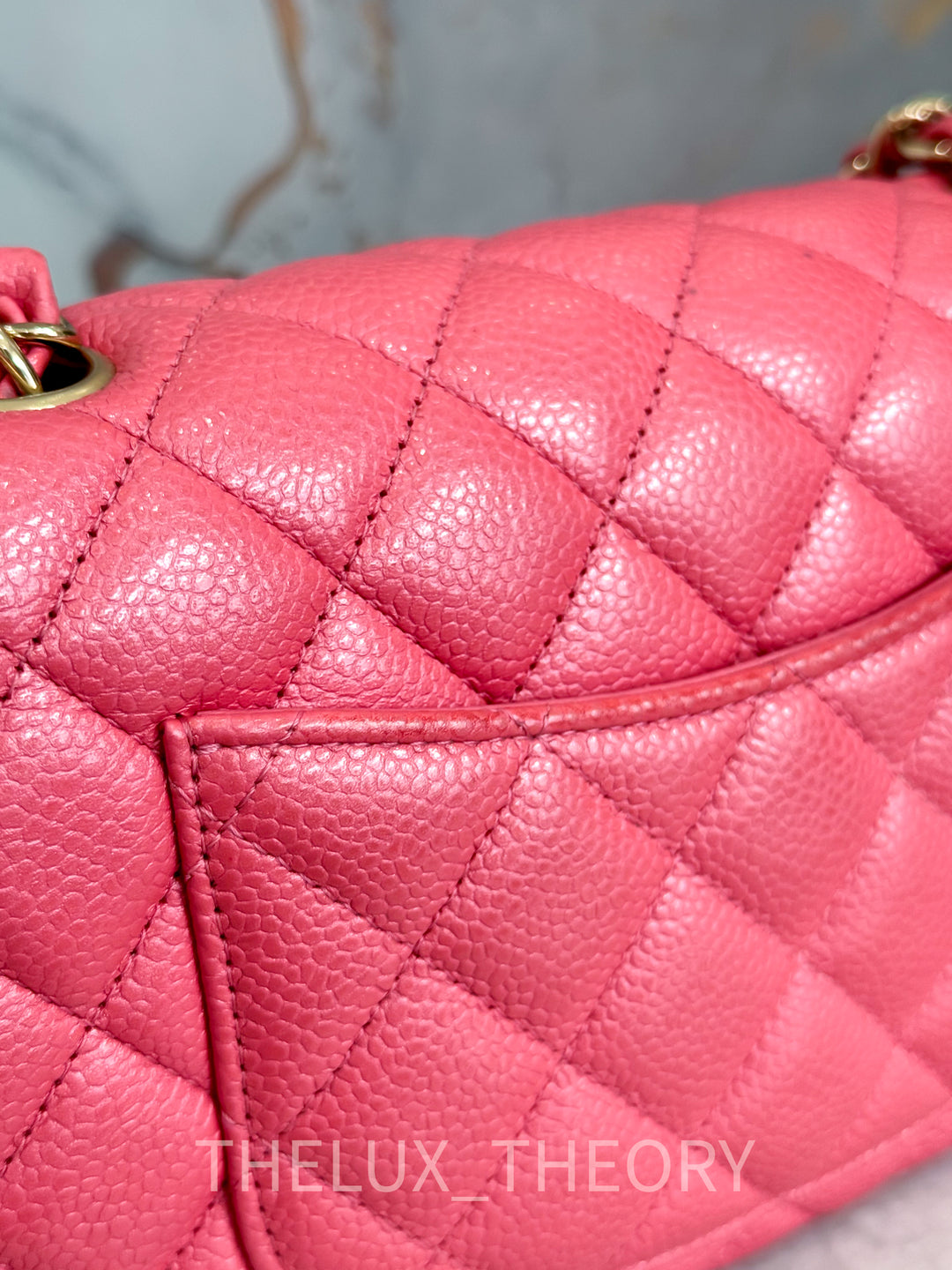 18S IRIDESCENT PINK MINI RECTANGLE CAVIAR LIGHT GOLD HARDWARE