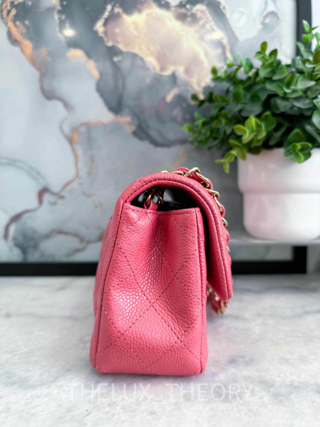 18S IRIDESCENT PINK MINI RECTANGLE CAVIAR LIGHT GOLD HARDWARE