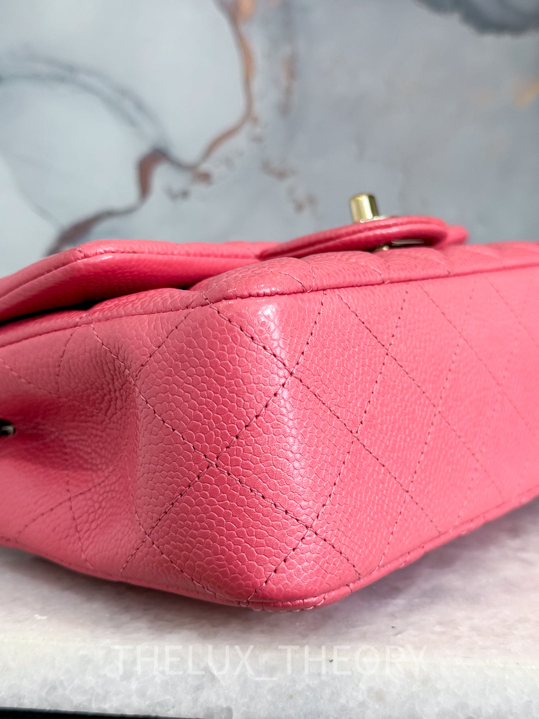 18S IRIDESCENT PINK MINI RECTANGLE CAVIAR LIGHT GOLD HARDWARE