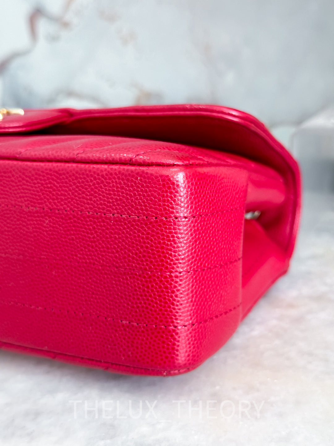 18B RASPBERRY RED CHEVRON MINI RECTANGLE CAVIAR LIGHT GOLD HARDWARE