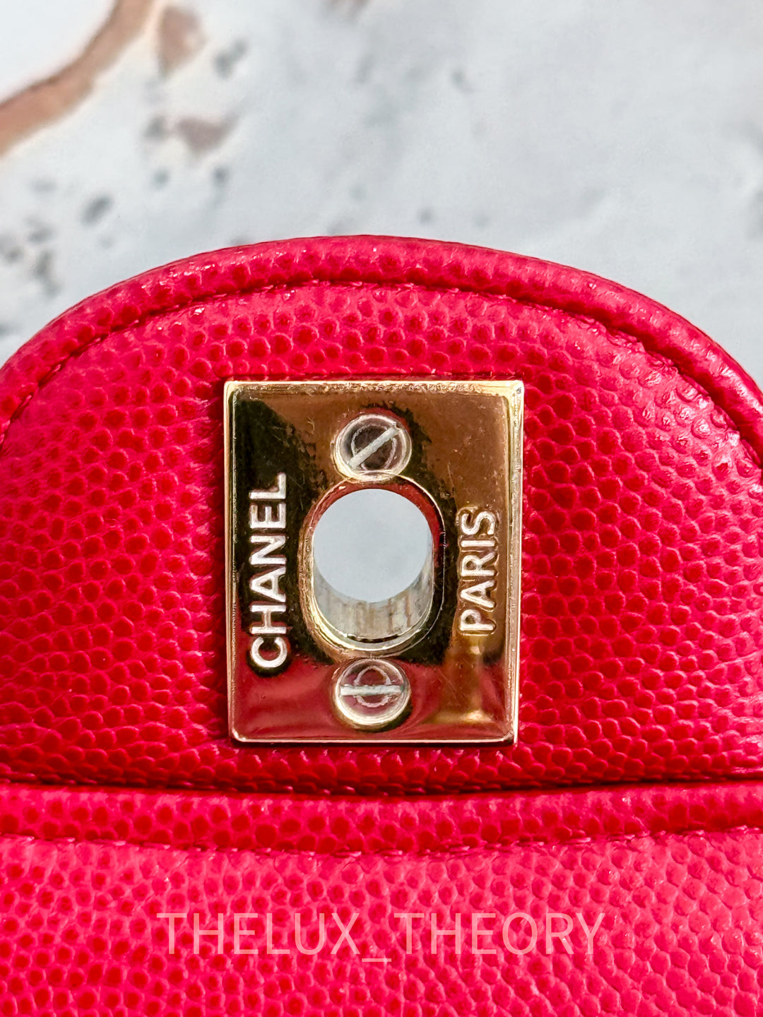 18B RASPBERRY RED CHEVRON MINI RECTANGLE CAVIAR LIGHT GOLD HARDWARE