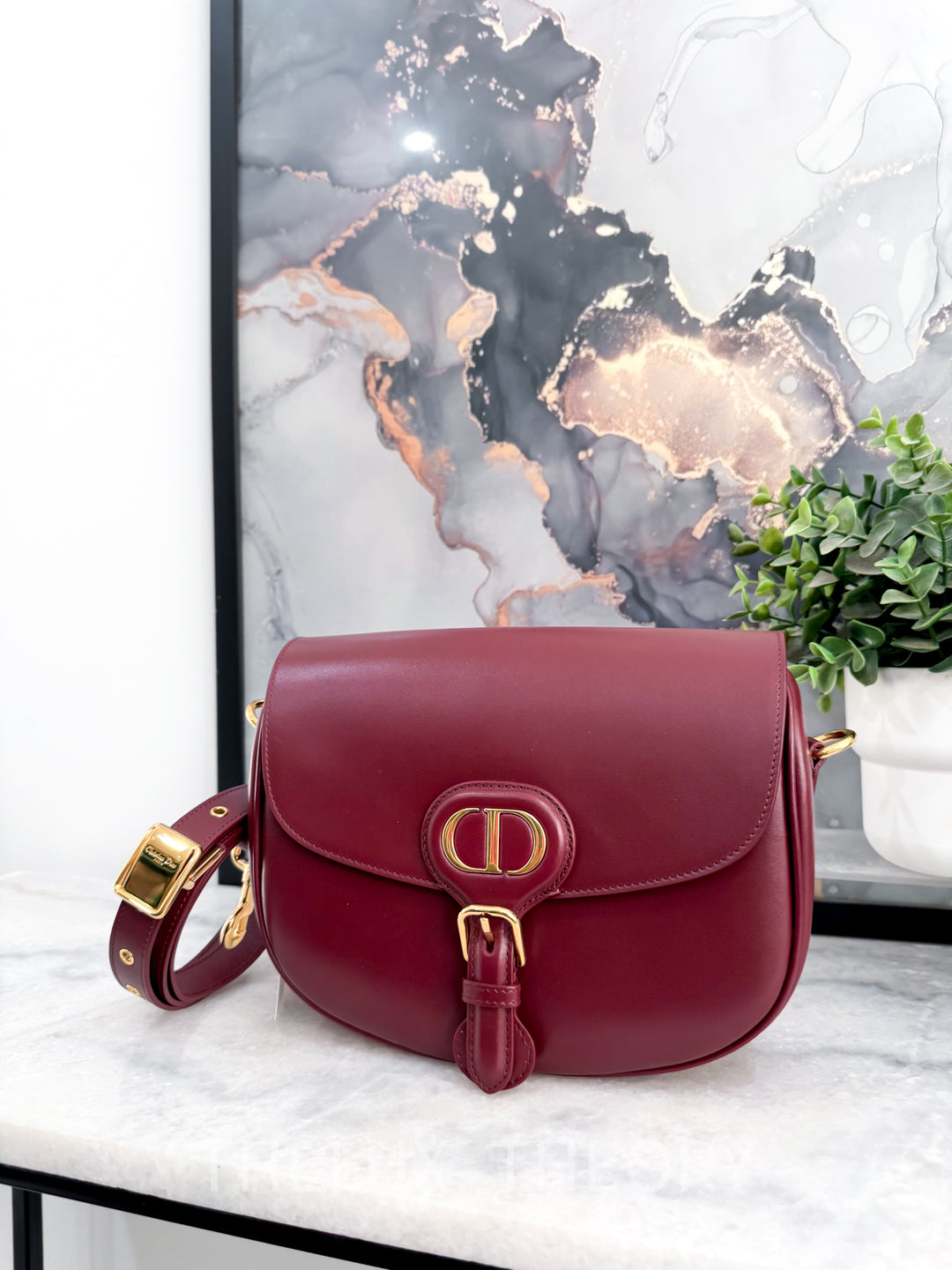 DIOR BOBBY MEDIUM MAROON SMOOTH CALF LEATHER GOLD HARDWARE