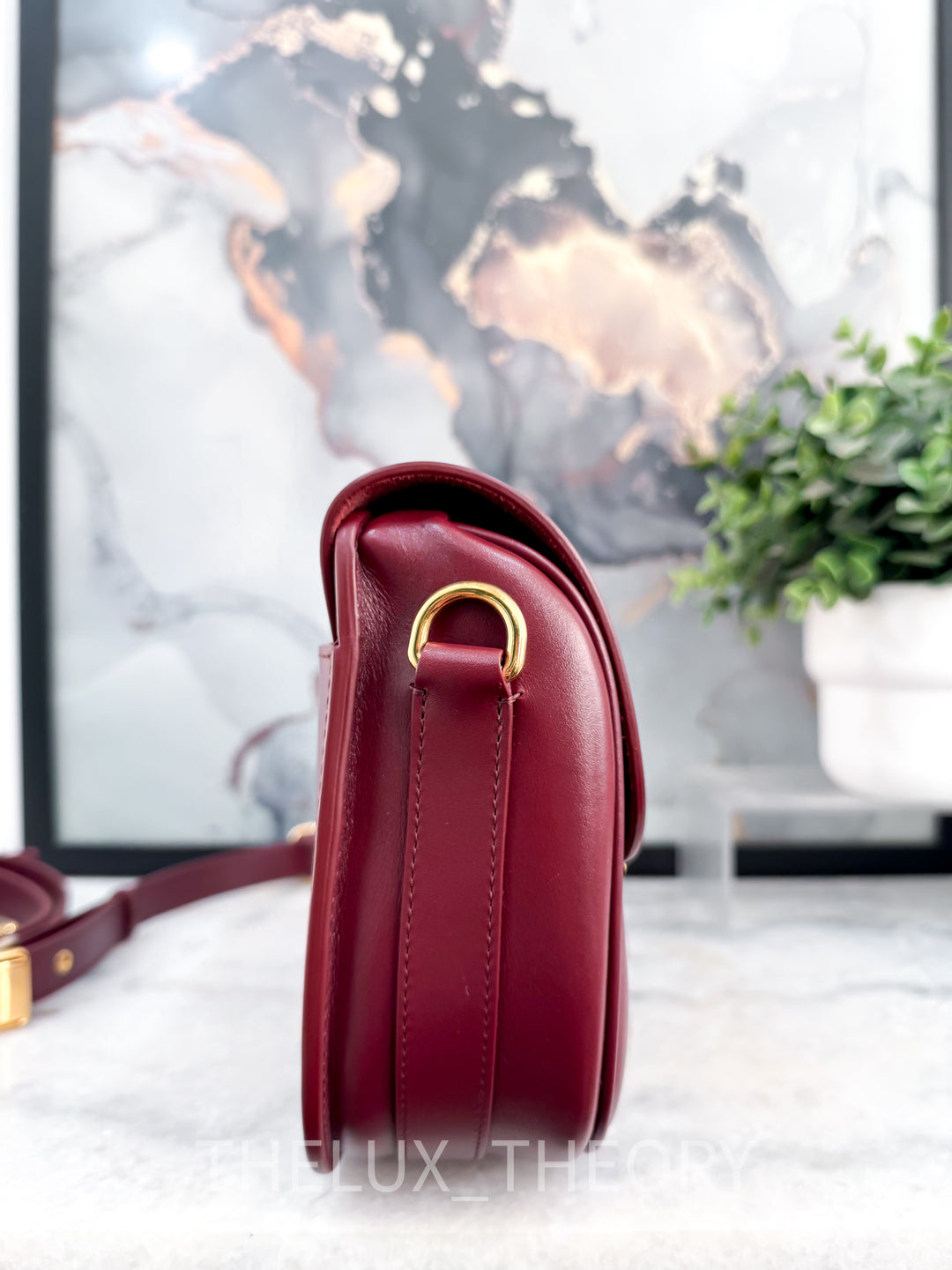 DIOR BOBBY MEDIUM MAROON SMOOTH CALF LEATHER GOLD HARDWARE
