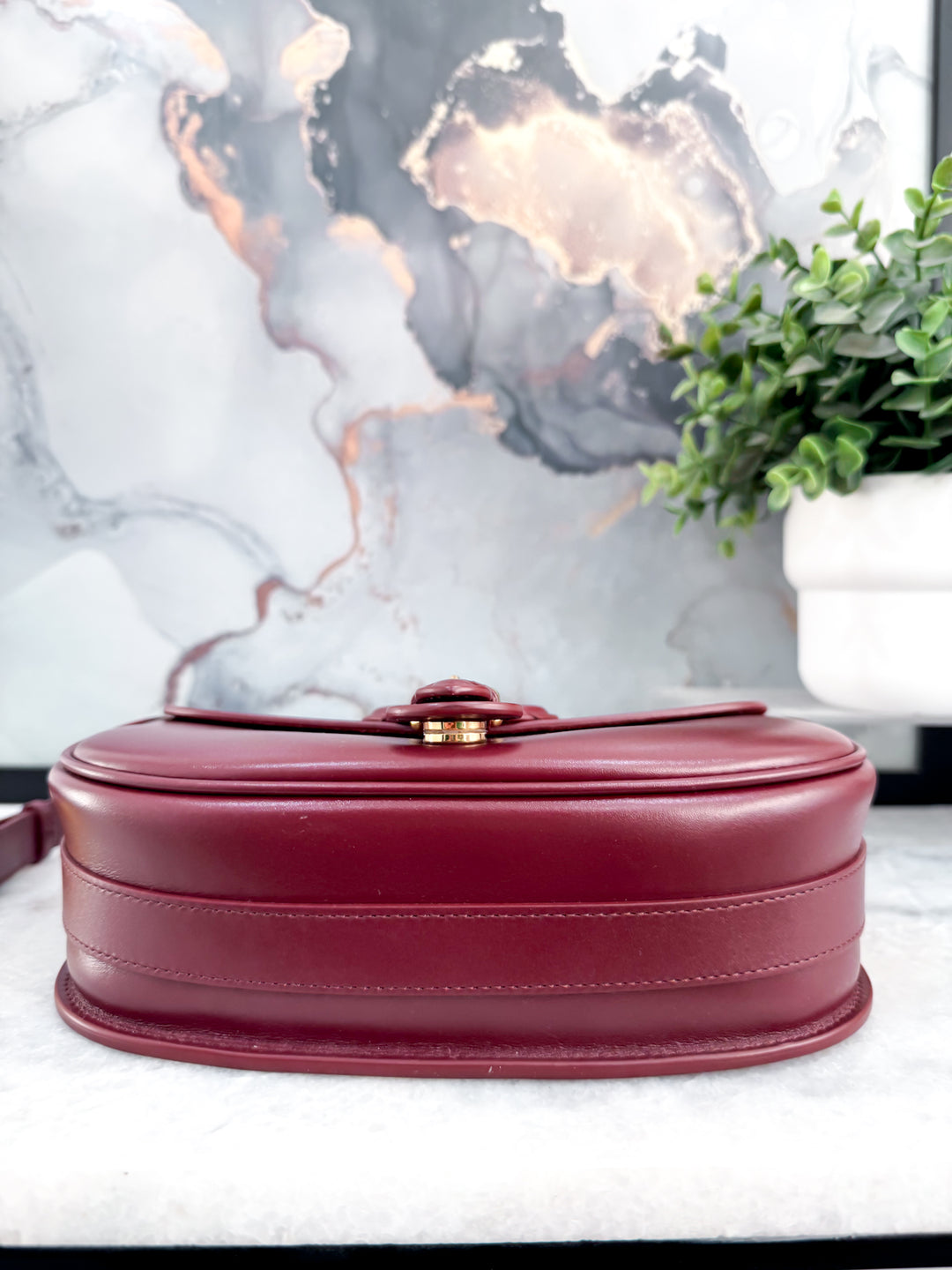 DIOR BOBBY MEDIUM MAROON SMOOTH CALF LEATHER GOLD HARDWARE