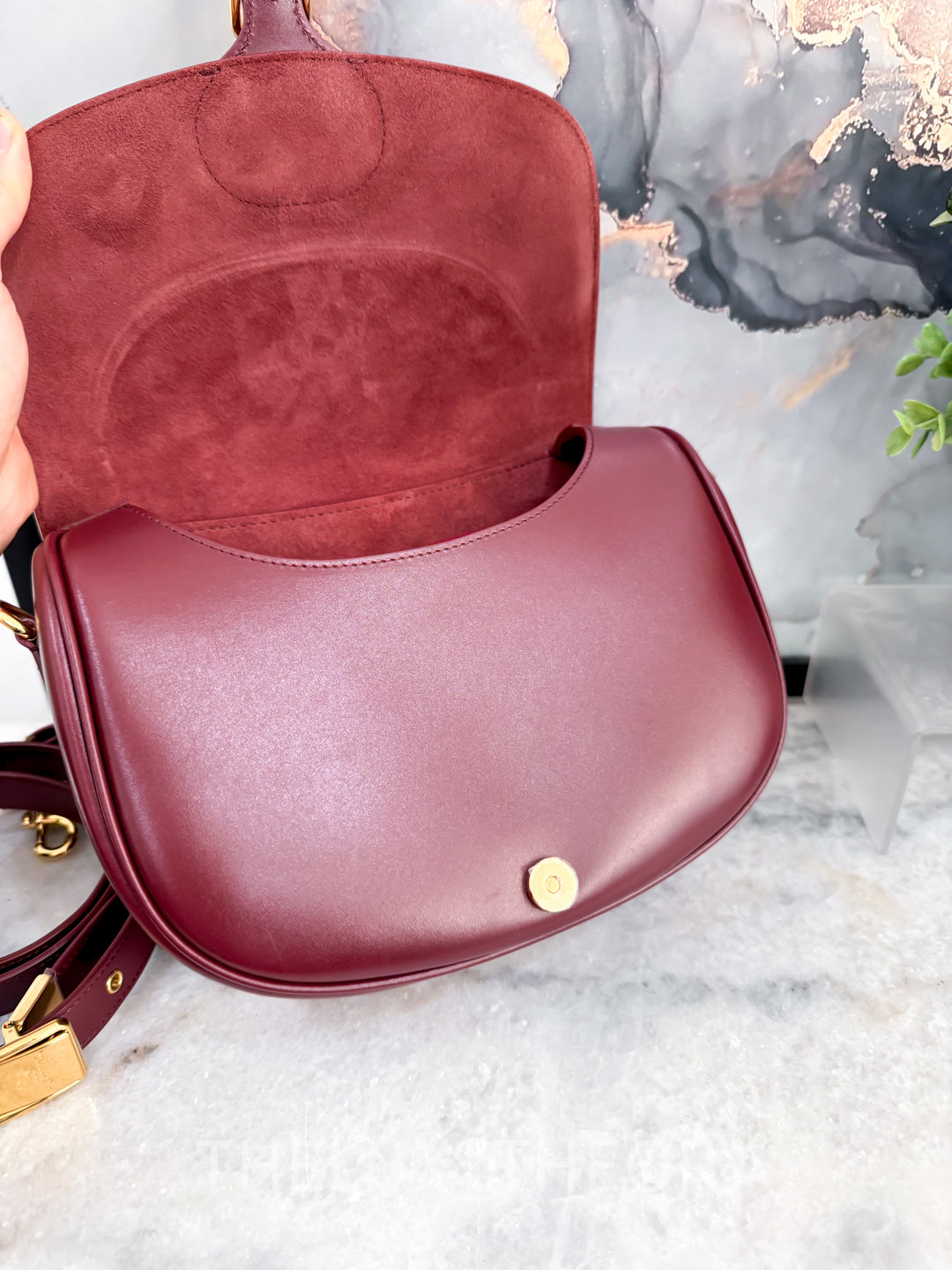 DIOR BOBBY MEDIUM MAROON SMOOTH CALF LEATHER GOLD HARDWARE