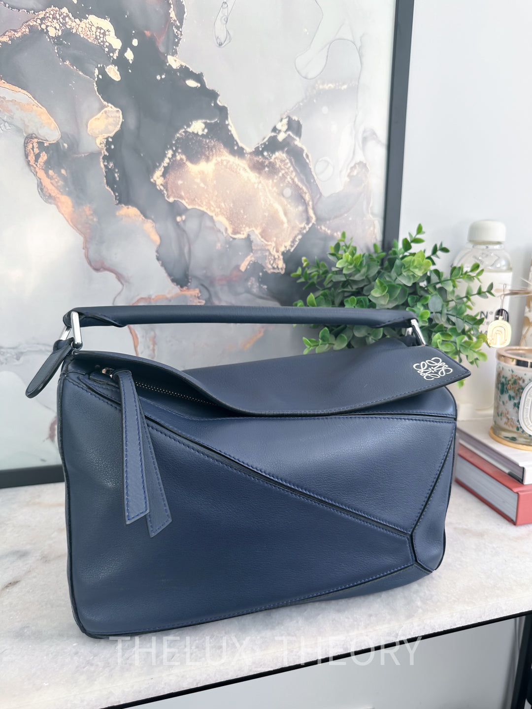 LOEWE PUZZLE MEDIUM NAVY BLUE SILVER HARDWARE (OLD VERSION)