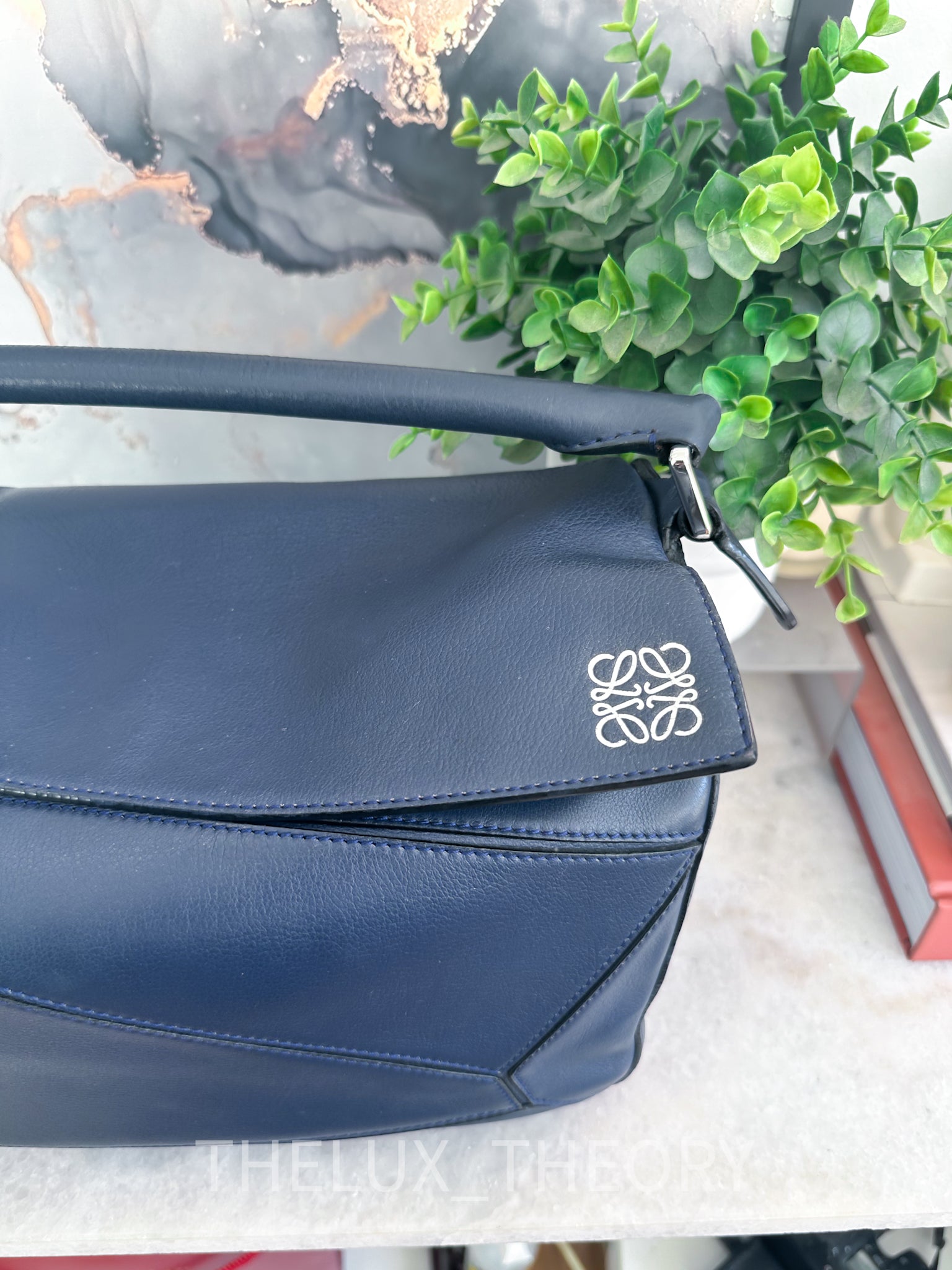 LOEWE PUZZLE MEDIUM NAVY BLUE SILVER HARDWARE (OLD VERSION) – THE