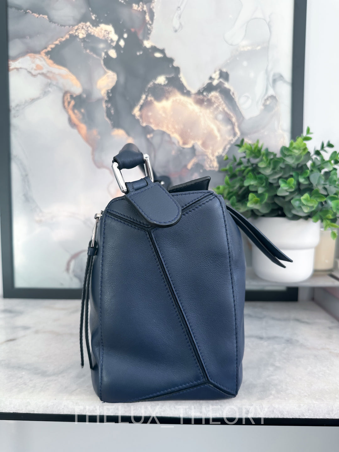 LOEWE PUZZLE MEDIUM NAVY BLUE SILVER HARDWARE (OLD VERSION)
