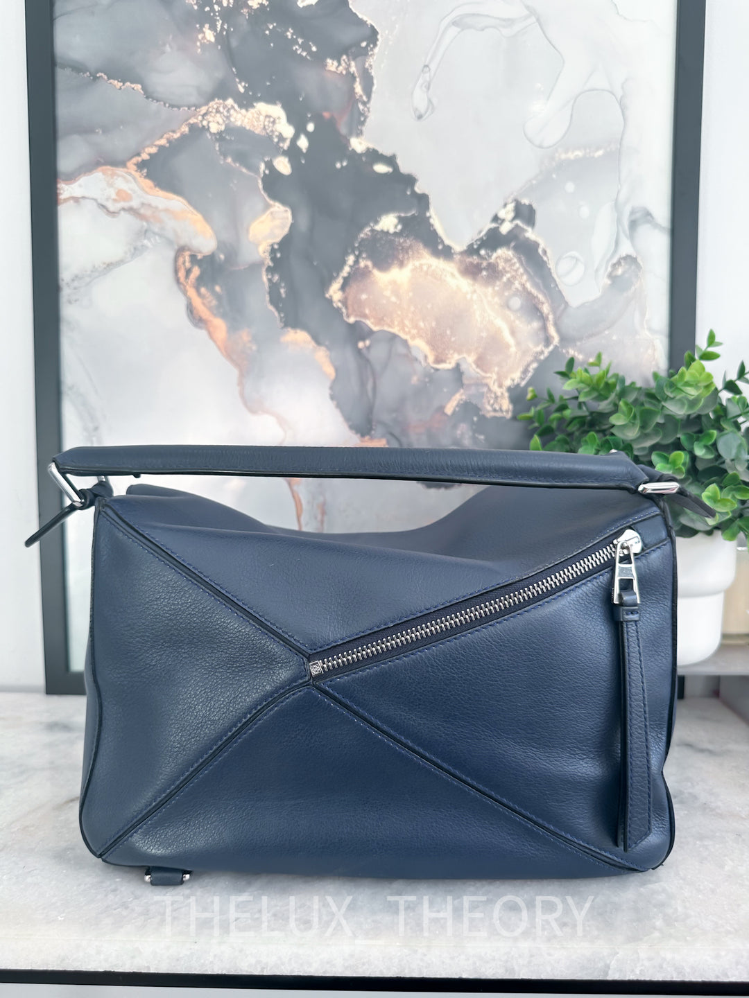 LOEWE PUZZLE MEDIUM NAVY BLUE SILVER HARDWARE (OLD VERSION)