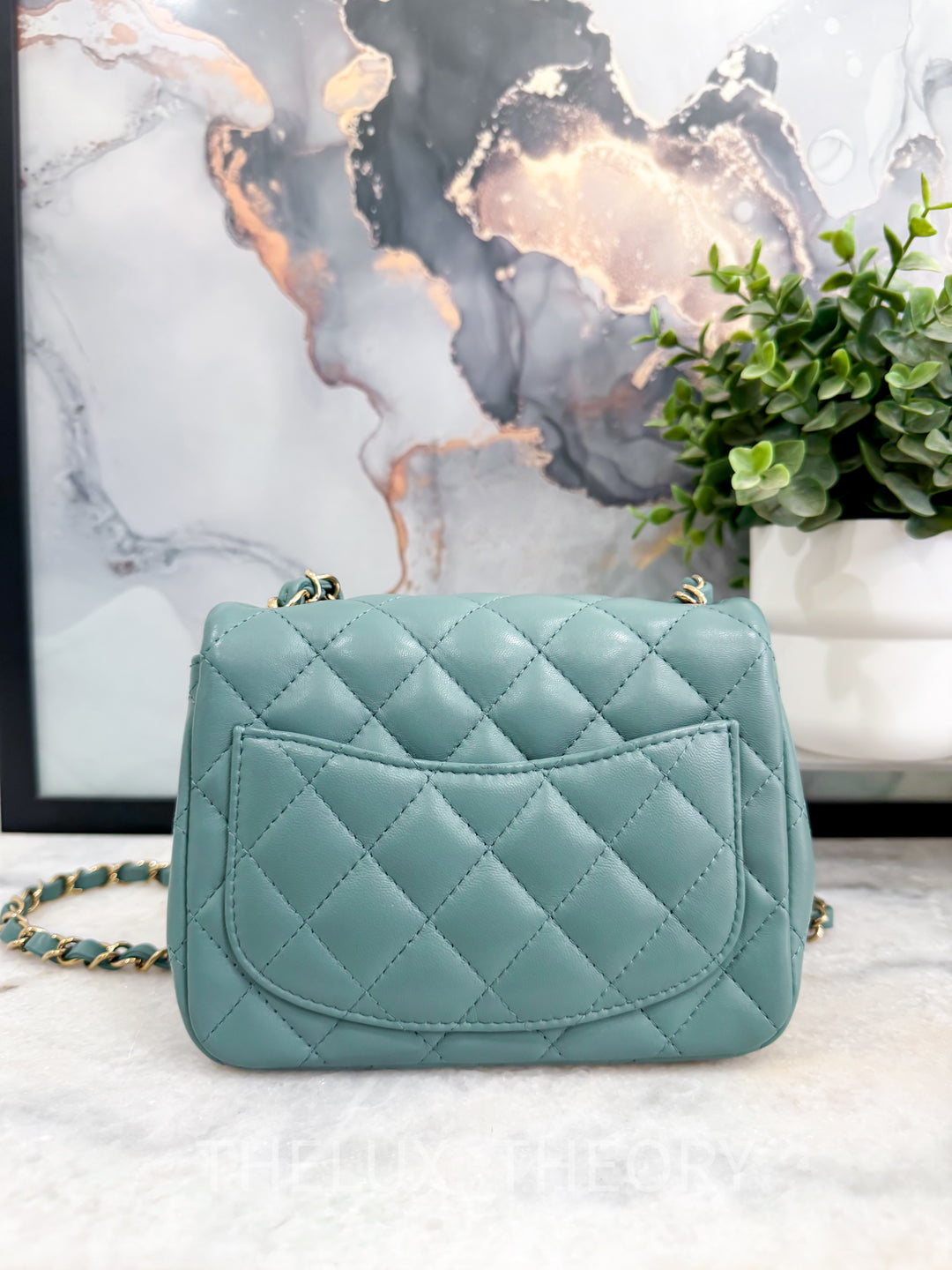 22P TURQUOISE MINI SQUARE LAMBSKIN LIGHT GOLD HARDWARE