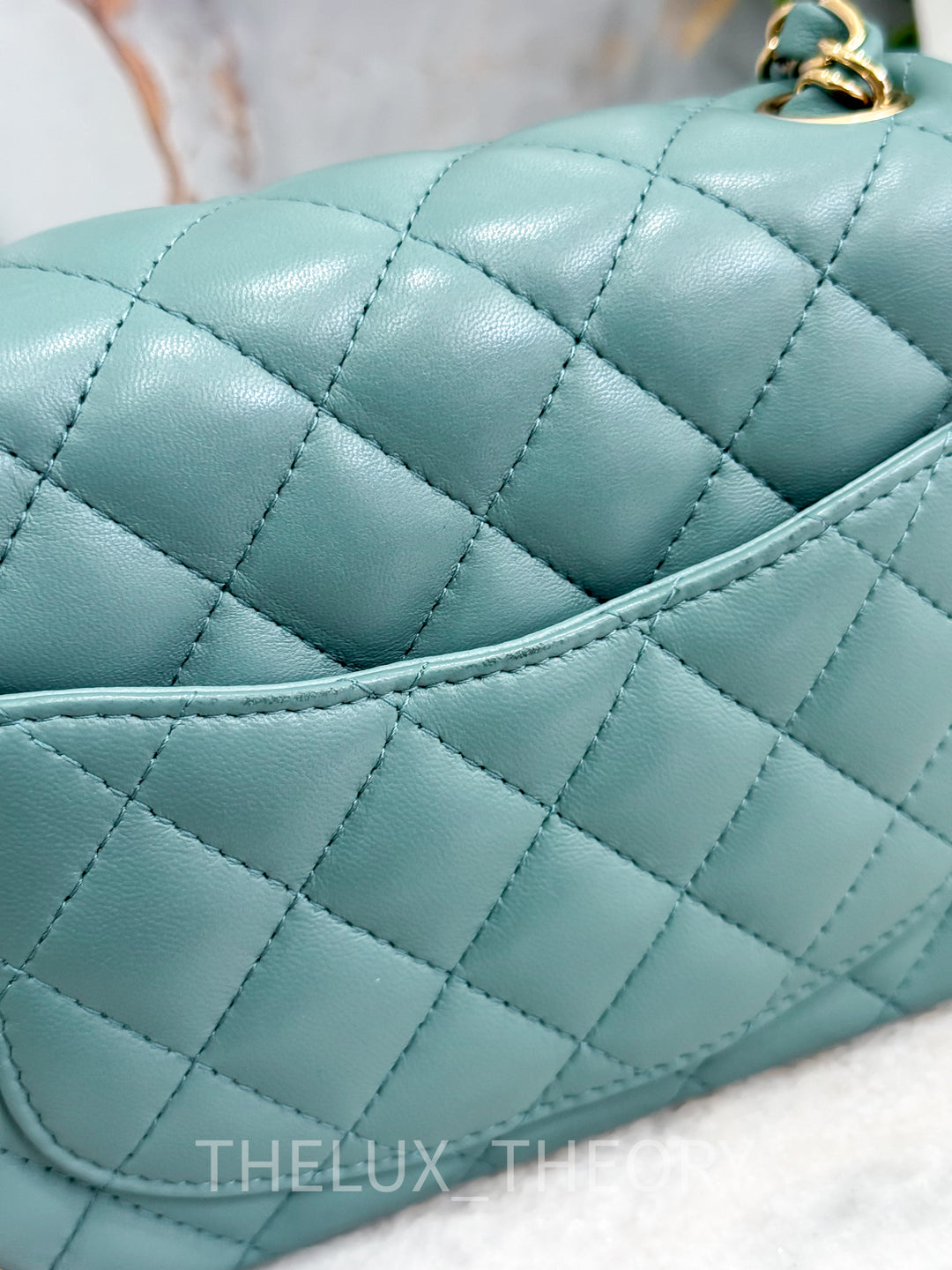 22P TURQUOISE MINI SQUARE LAMBSKIN LIGHT GOLD HARDWARE