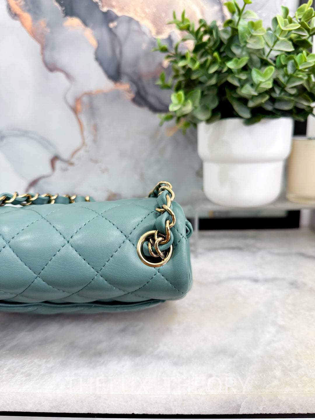 22P TURQUOISE MINI SQUARE LAMBSKIN LIGHT GOLD HARDWARE