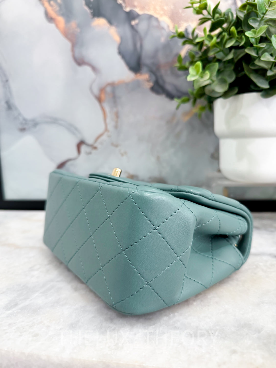 22P TURQUOISE MINI SQUARE LAMBSKIN LIGHT GOLD HARDWARE