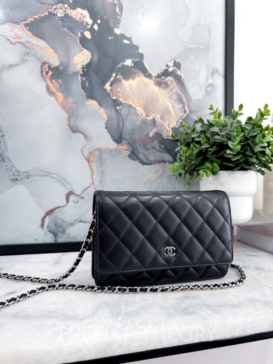 CC CLASSIC BLACK WALLET ON CHAIN LAMBSKIN SILVER HARDWARE SERIES 18