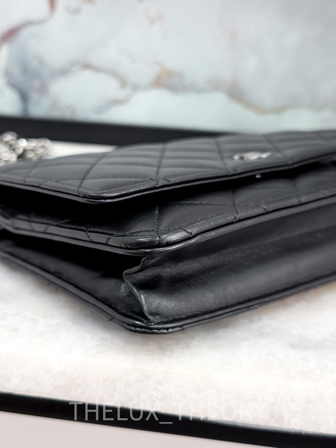 CC CLASSIC BLACK WALLET ON CHAIN LAMBSKIN SILVER HARDWARE SERIES 18