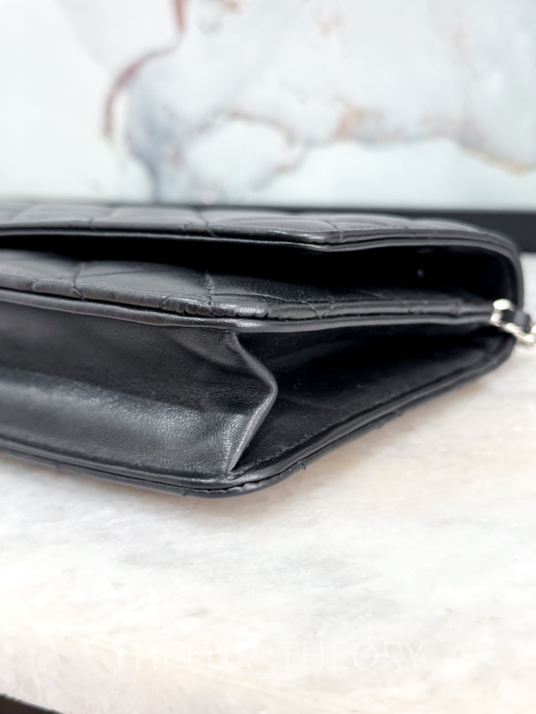CC CLASSIC BLACK WALLET ON CHAIN LAMBSKIN SILVER HARDWARE SERIES 18