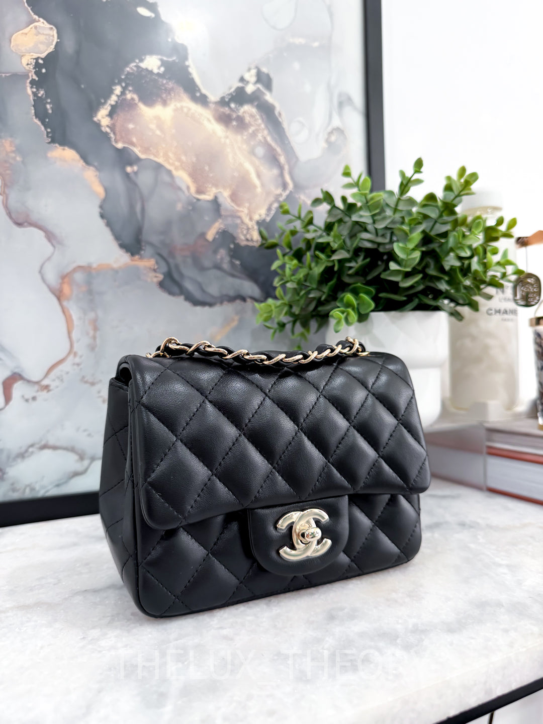 CLASSIC BLACK MINI SQUARE LAMBSKIN LIGHT GOLD HARDWARE SERIES 29