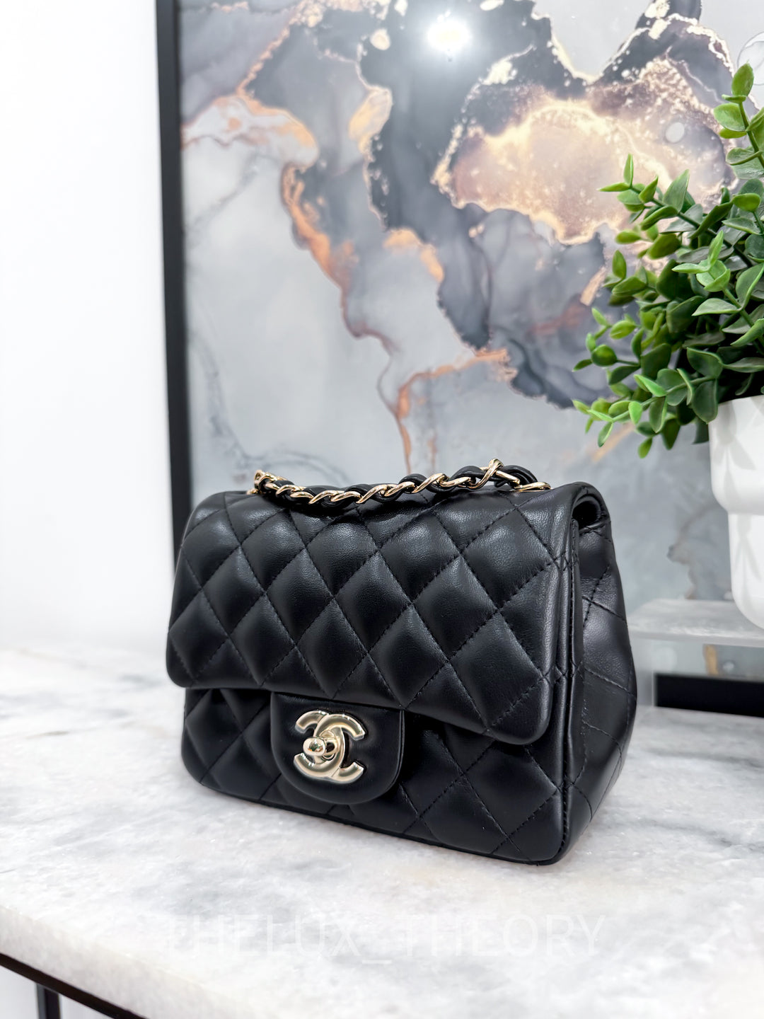 CLASSIC BLACK MINI SQUARE LAMBSKIN LIGHT GOLD HARDWARE SERIES 29
