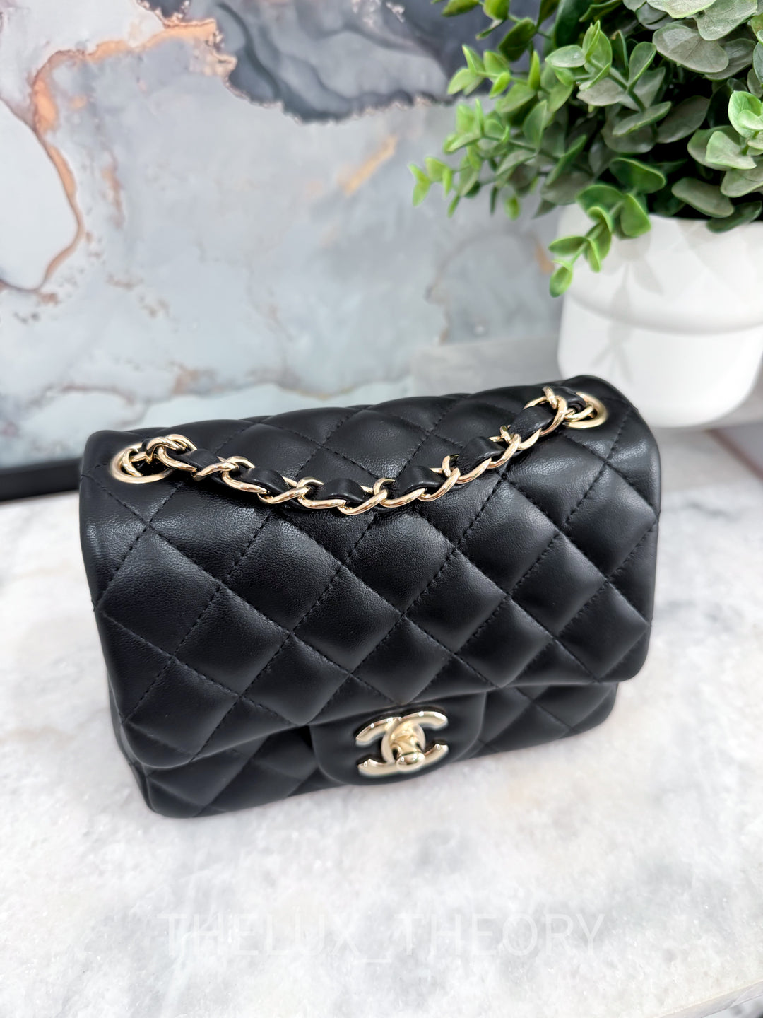 CLASSIC BLACK MINI SQUARE LAMBSKIN LIGHT GOLD HARDWARE SERIES 29