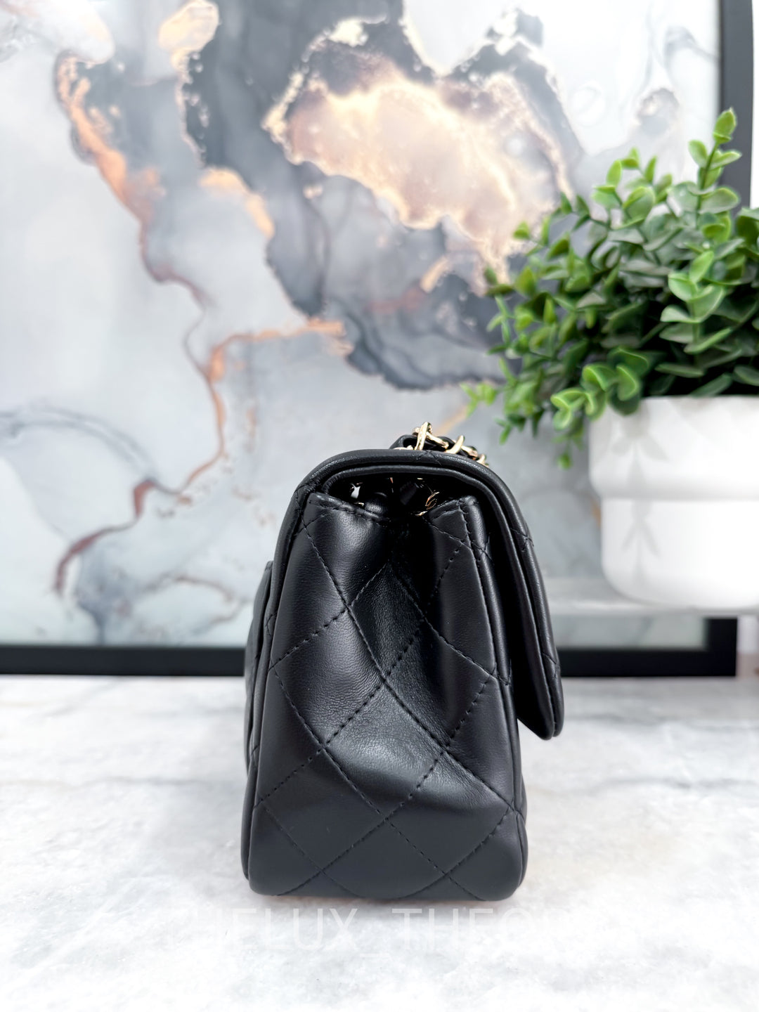 CLASSIC BLACK MINI SQUARE LAMBSKIN LIGHT GOLD HARDWARE SERIES 29