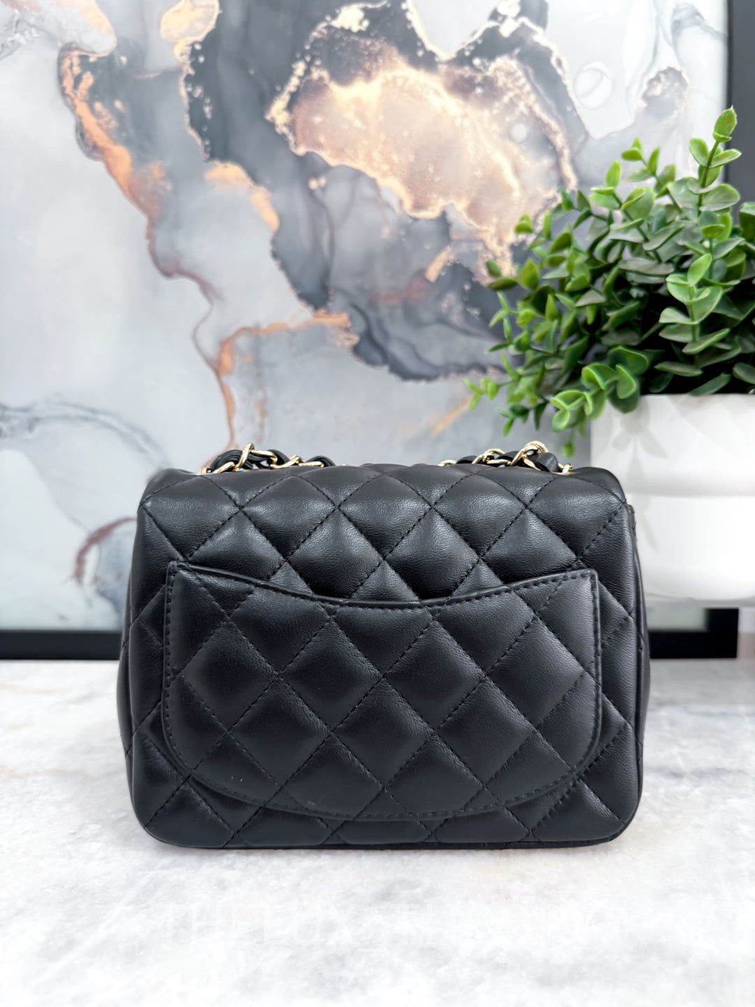 CLASSIC BLACK MINI SQUARE LAMBSKIN LIGHT GOLD HARDWARE SERIES 29