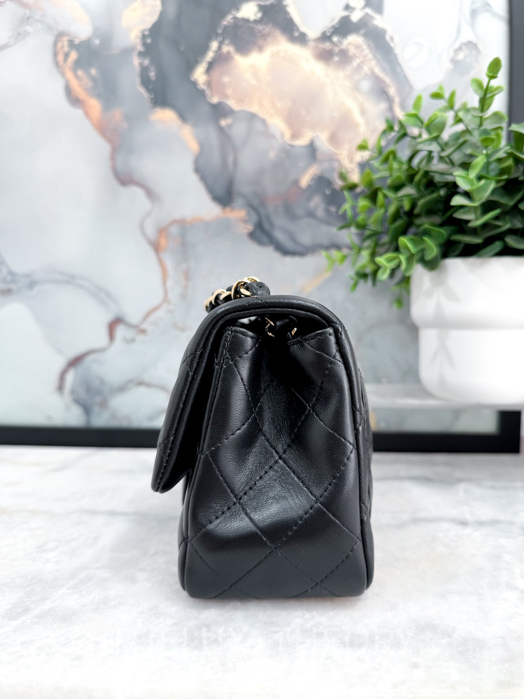 CLASSIC BLACK MINI SQUARE LAMBSKIN LIGHT GOLD HARDWARE SERIES 29