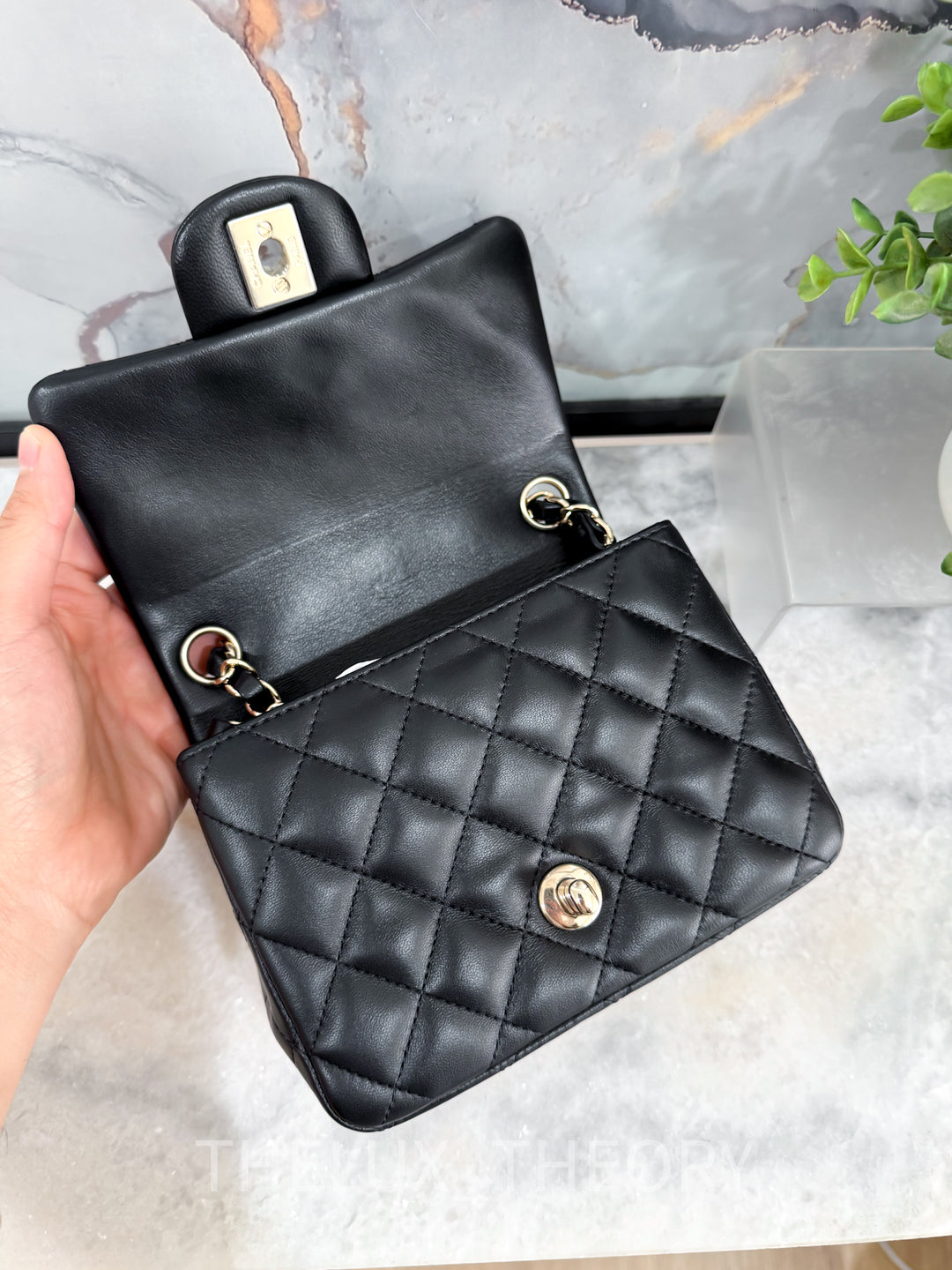 CLASSIC BLACK MINI SQUARE LAMBSKIN LIGHT GOLD HARDWARE SERIES 29
