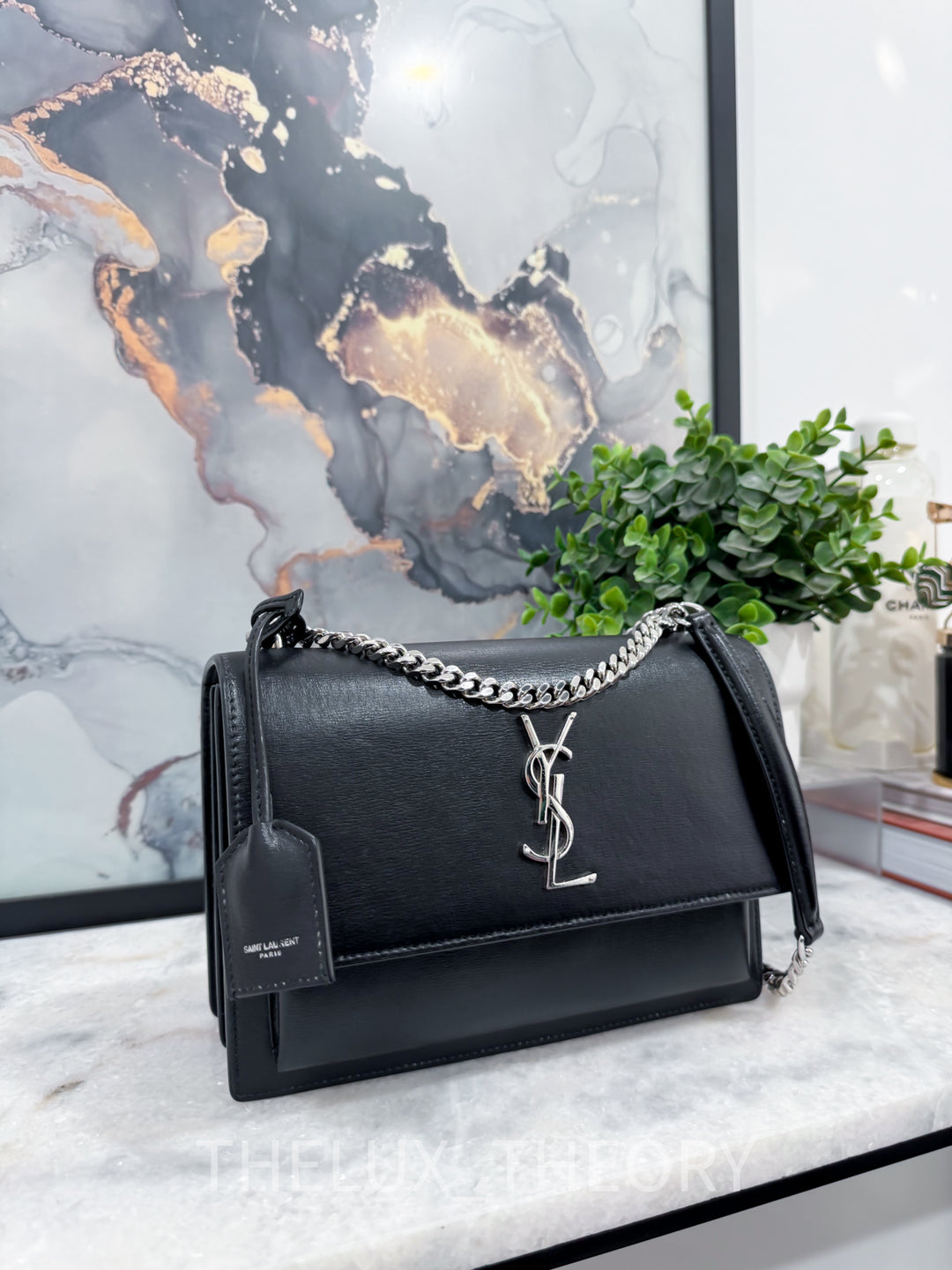 YSL SUNSET MEDIUM SMOOTH CALFSKIN SILVER HARDWARE