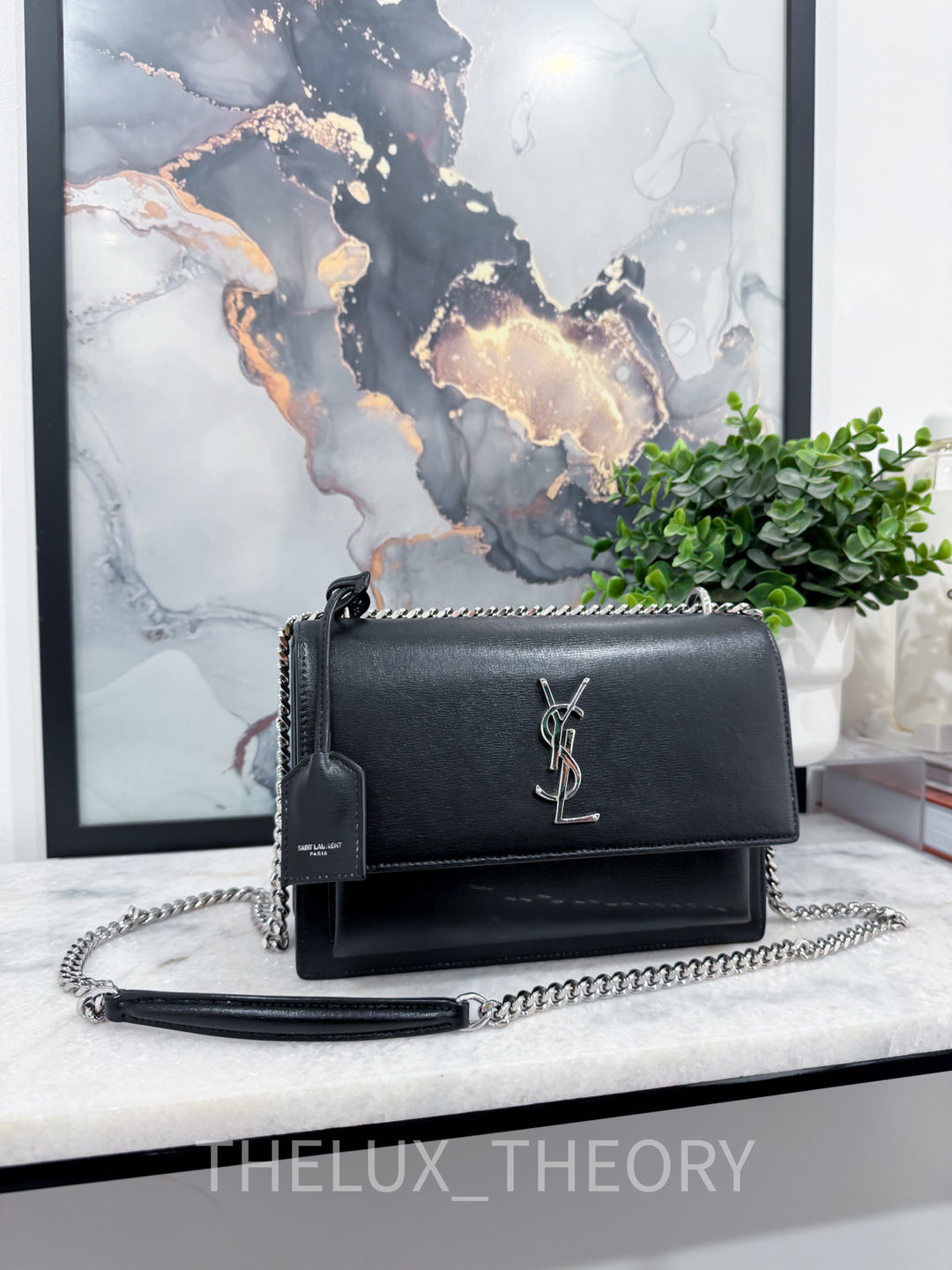 YSL SUNSET MEDIUM SMOOTH CALFSKIN SILVER HARDWARE