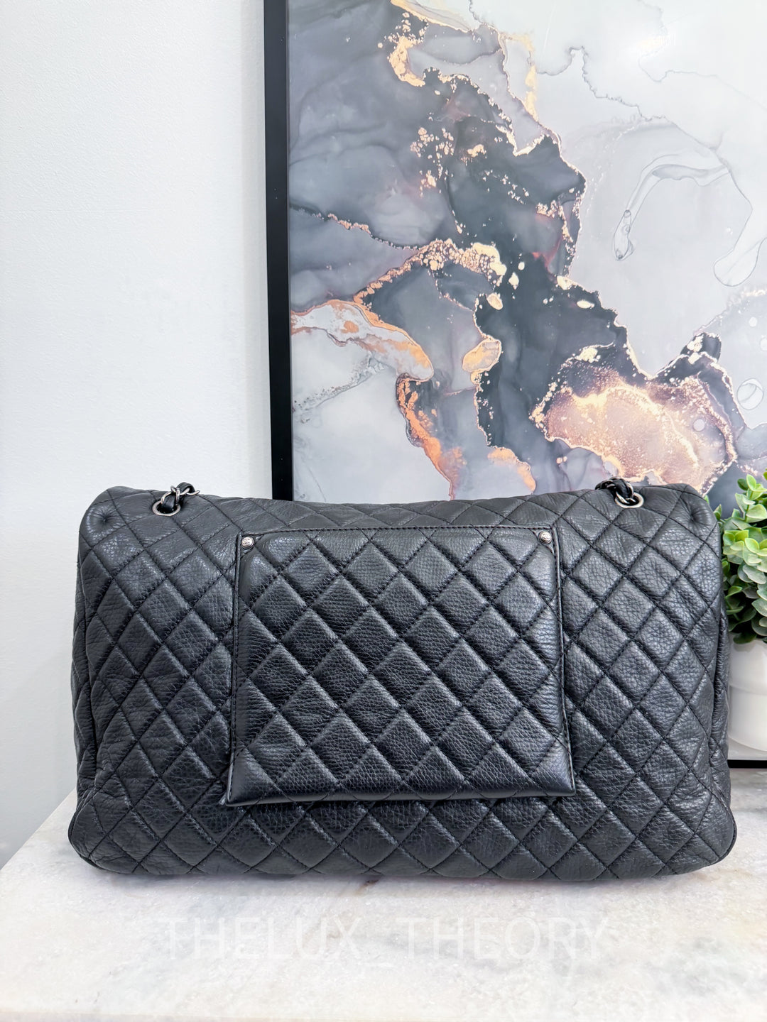 16S XXL TIMELESS CLASSIC SINGLE FLAP METALLIC BLACK CALFSKIN AGED RUTHENIUM HARDWARE