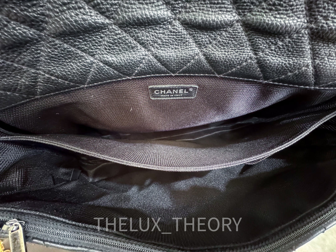16S XXL TIMELESS CLASSIC SINGLE FLAP METALLIC BLACK CALFSKIN AGED RUTHENIUM HARDWARE