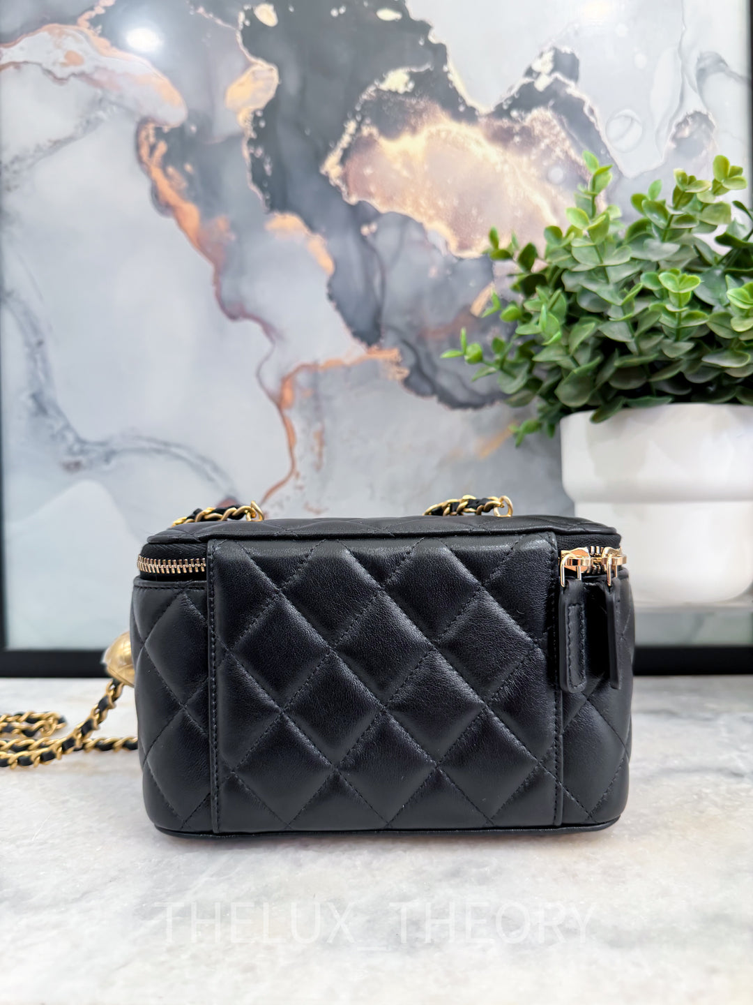 24K BLACK PEARL CRUSH VANITY LAMBSKIN AGED GOLD HARDWARE