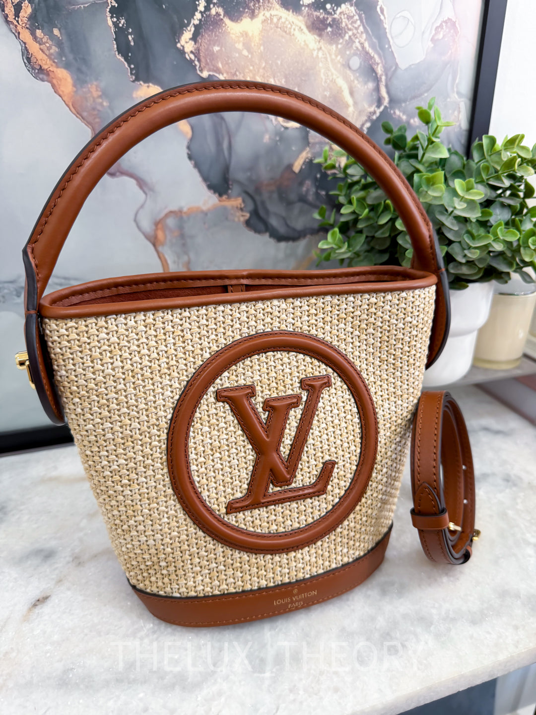 L.V. PETITE RAFFIA BUCKET BAG