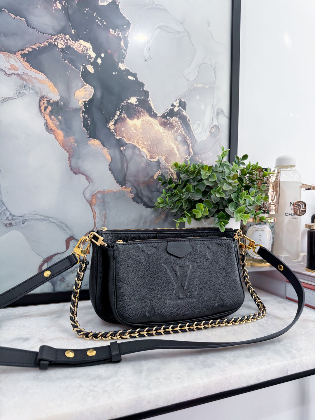 L.V MULTI POCHETTE ACCESSORIES BLACK MONOGRAM EMPREINTE GHW