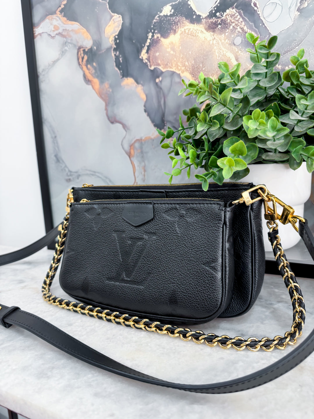 L.V MULTI POCHETTE ACCESSORIES BLACK MONOGRAM EMPREINTE GHW