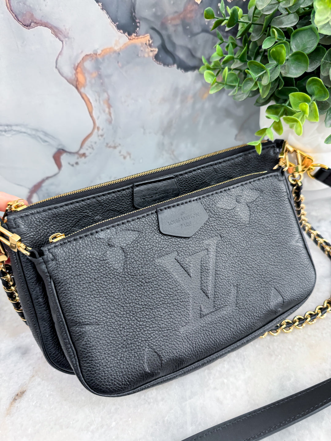L.V MULTI POCHETTE ACCESSORIES BLACK MONOGRAM EMPREINTE GHW