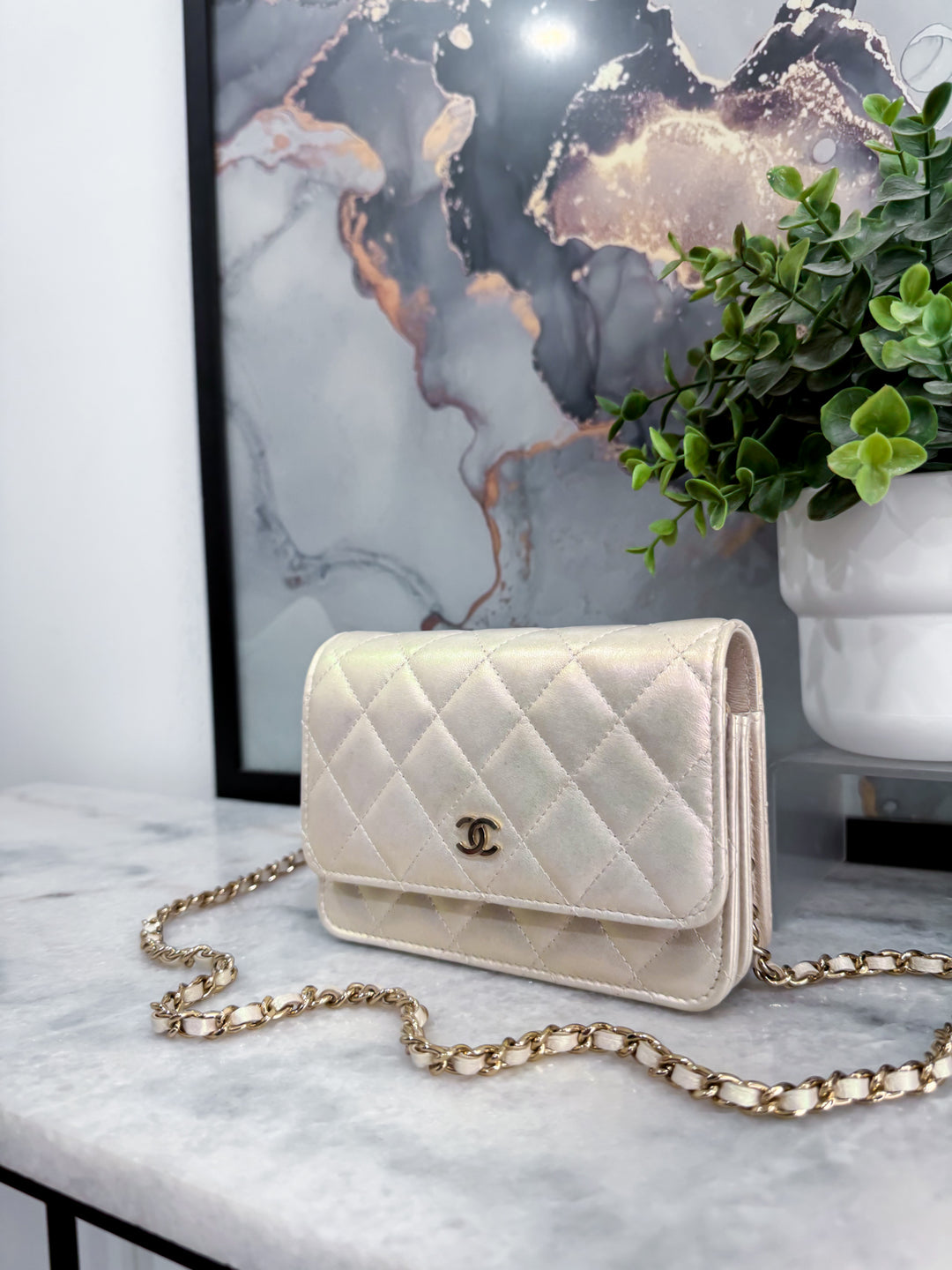 21P IRIDESCENT PEARL MINI WALLET ON CHAIN LGHW