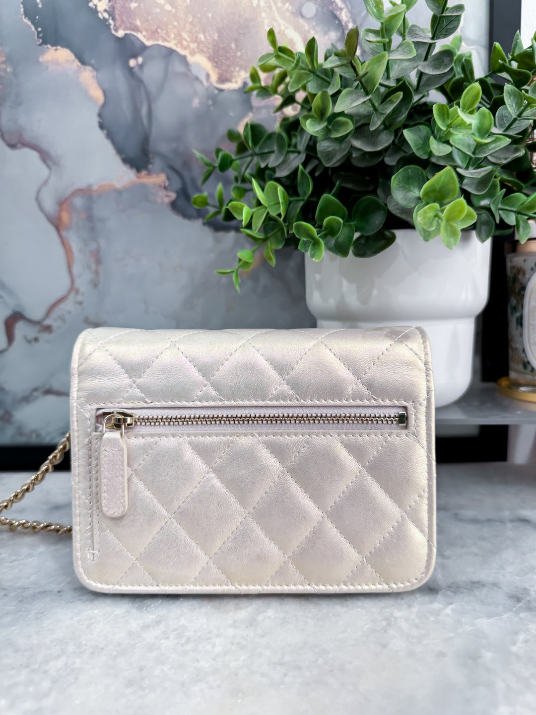 21P IRIDESCENT PEARL MINI WALLET ON CHAIN LGHW