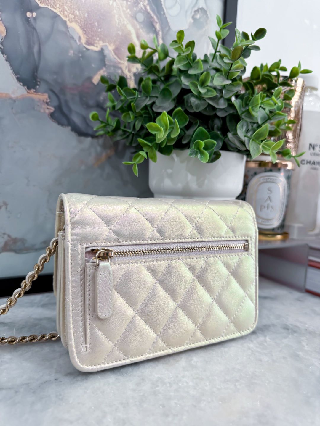 21P IRIDESCENT PEARL MINI WALLET ON CHAIN LGHW