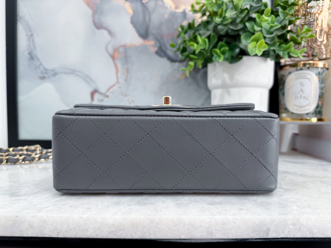22B DARK GREY MINI RECTANGLE LAMBSKIN LGHW